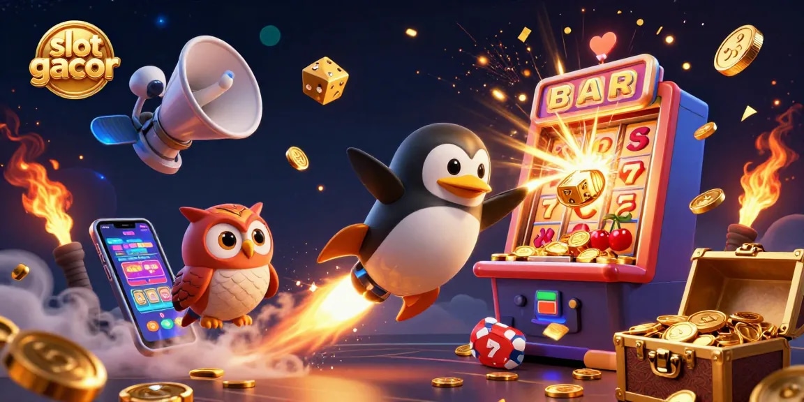 Engage in thrilling gameplay with slot gacor while a golden penguin blasts through a cosmic jackpot!