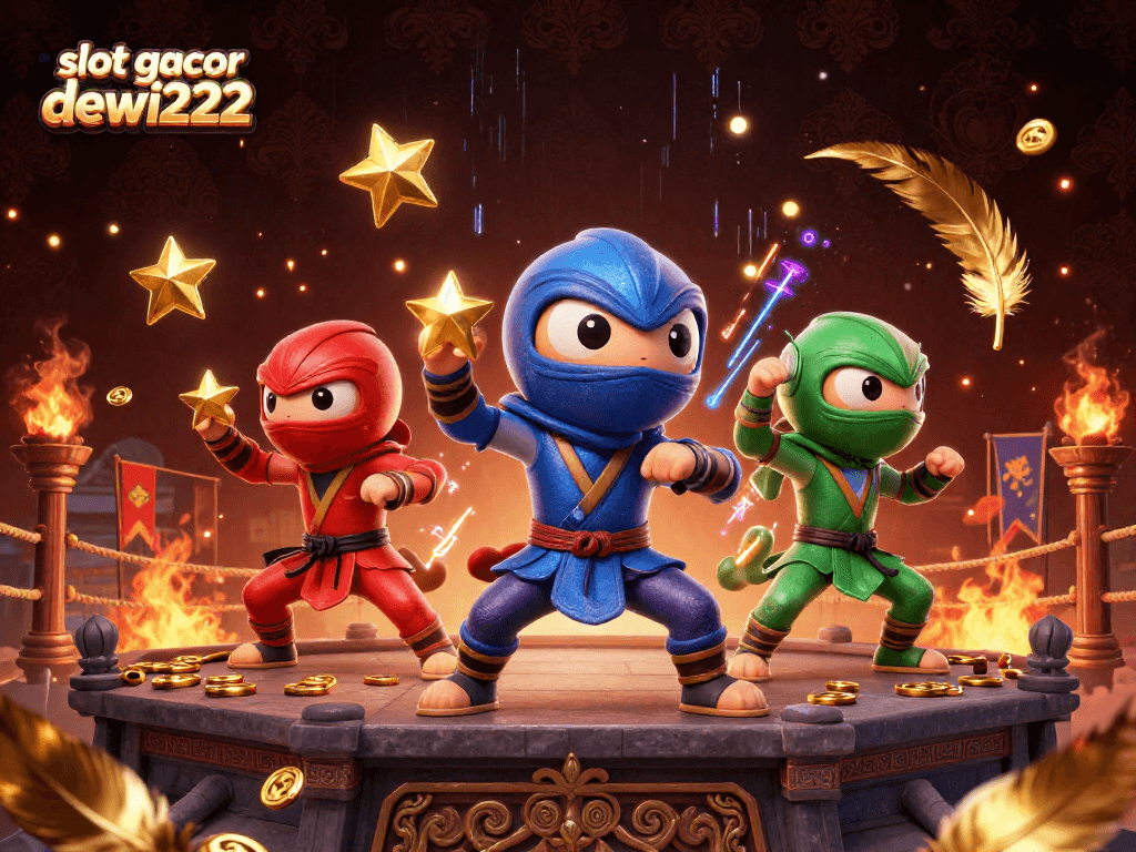 Bermain slot gacor dewi222 dengan ninja chameleon di lingkungan kasino 3D yang dinamis.