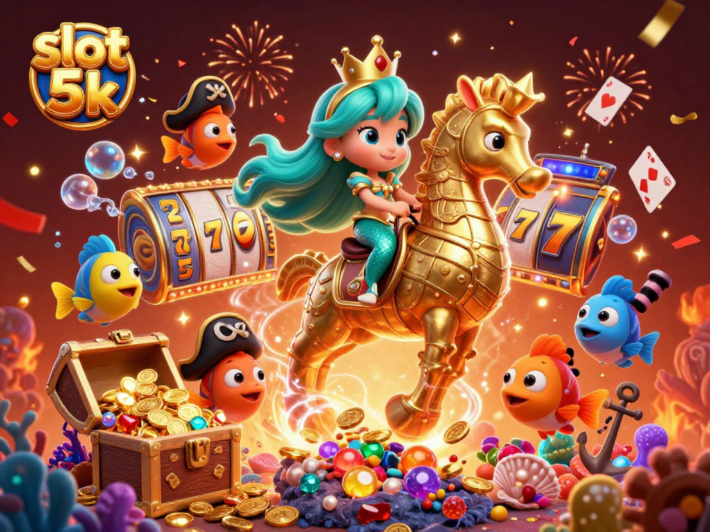 Engage with slot 5k through vibrant casino visuals featuring a mermaid princess and dynamic elements.