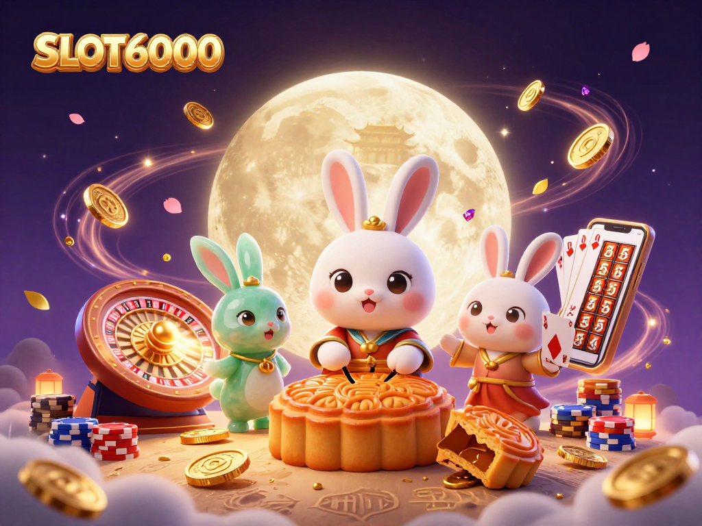 Experience winning with SLOT6000 featuring golden coins, poker chips, and a magical moon backdrop.