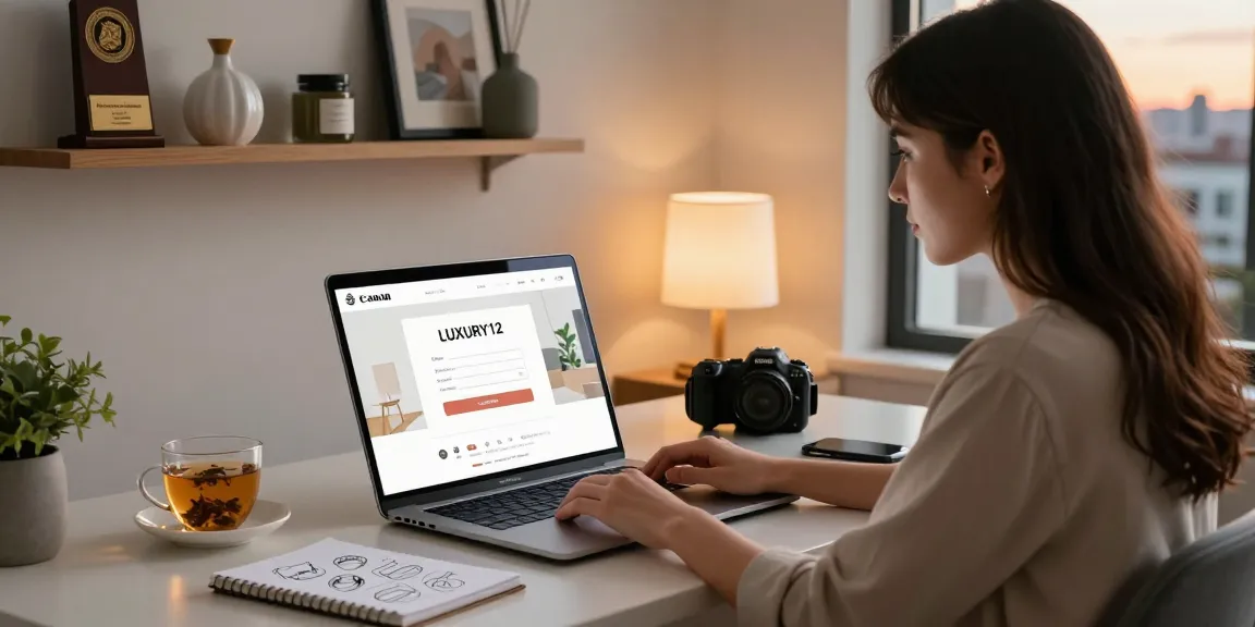 Antrean wanita profesional menggunakan LUXURY12 Login di laptop dengan suasana kerja nyaman.