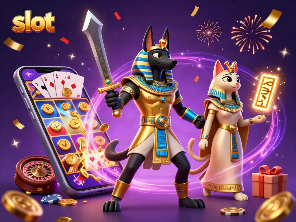 Slot yang memikat dalam permainan mesin slot di lingkungan kasino yang megah dan penuh warna.