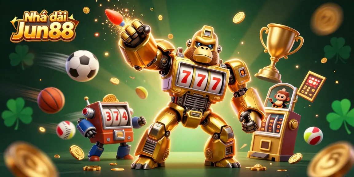 Play exciting games at Nhà cái Jun88 with dynamic sports elements and shimmering effects.