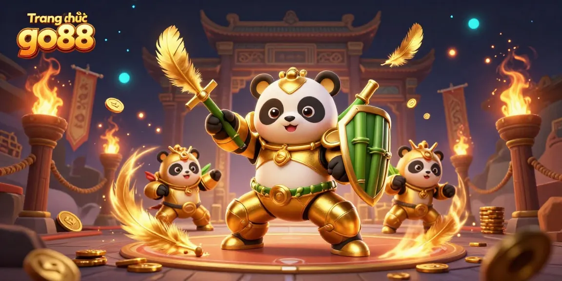 Experience thrilling action at Trang chủ go88 with a golden panda fighting robot in a dynamic casino arena.
