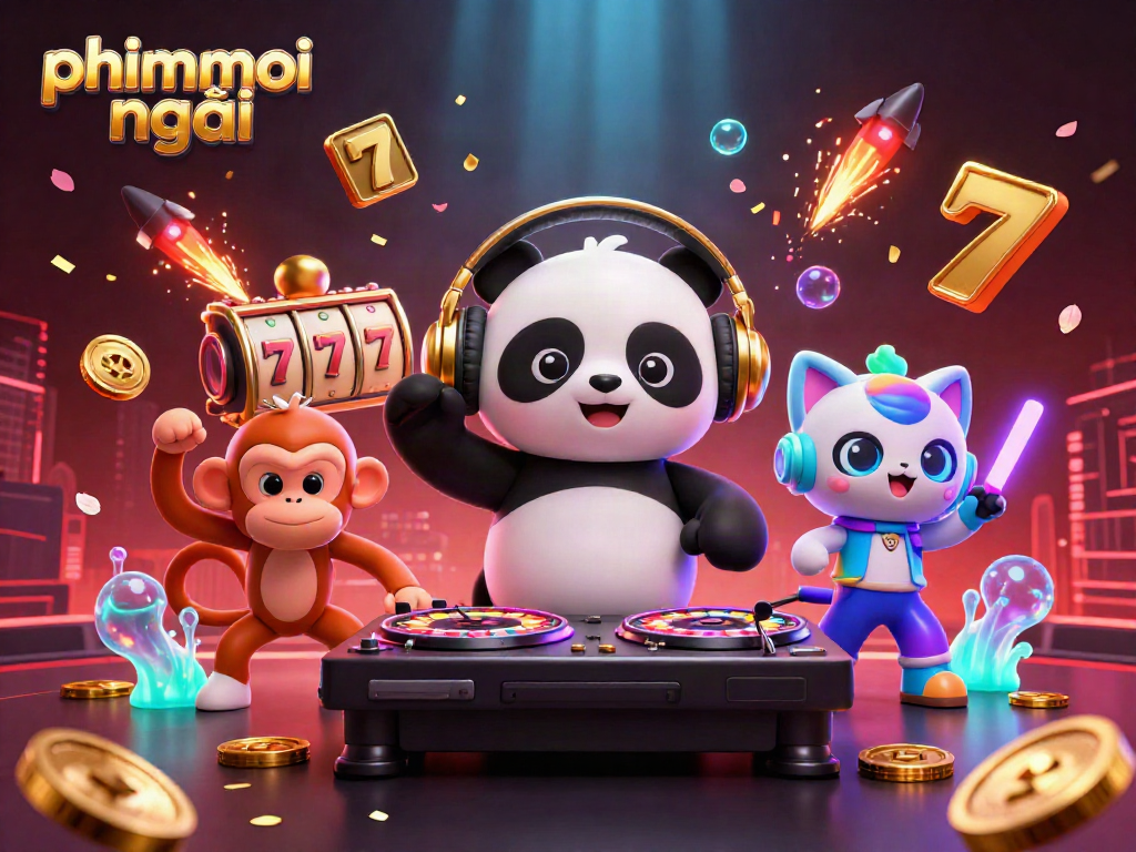 Engage with phimmoi mới in a vibrant casino atmosphere featuring a DJ panda and lively characters.