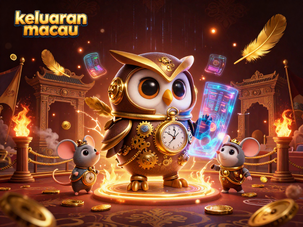 Menampilkan keluaran macau dalam ilustrasi kasino 3D, dengan karakter burung hantu dan mouse dalam aksi yang menegangkan.