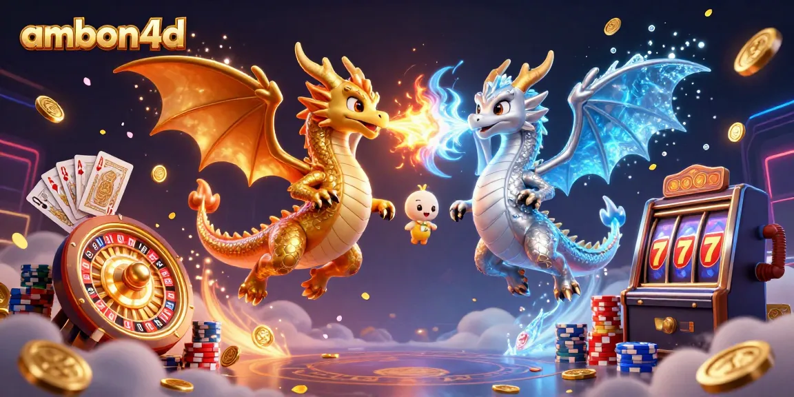 Engage with ambon4d in this vibrant casino scene featuring dynamic dragons and dazzling game elements.