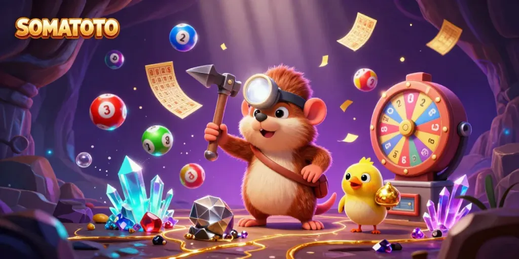Experience the vibrant excitement of SOMATOTO with our treasure hunter and dazzling lottery elements.