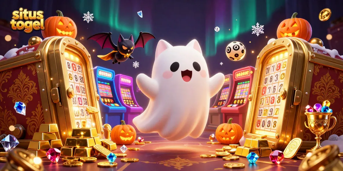 Mengakses situs togel dengan gambar kucing hantu dan bat vampir di kasino yang meriah.