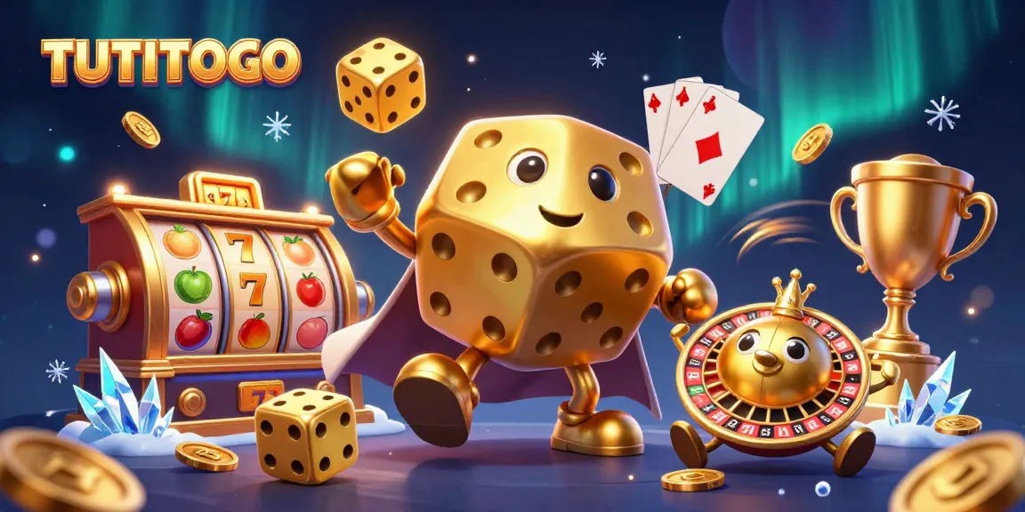 TUTITOTO showcases a golden dice golem juggling coins and slot reels, embodying top-tier casino excitement.