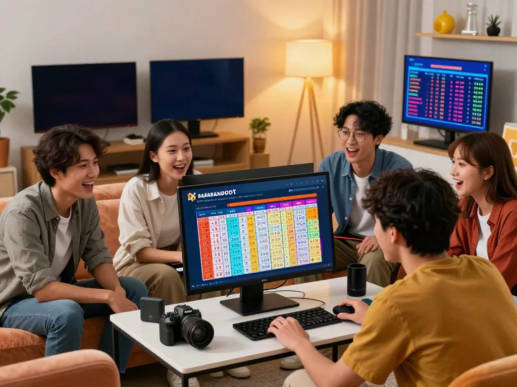 Friends engaging with the RajaBandoot platform in a vibrant gaming setting.