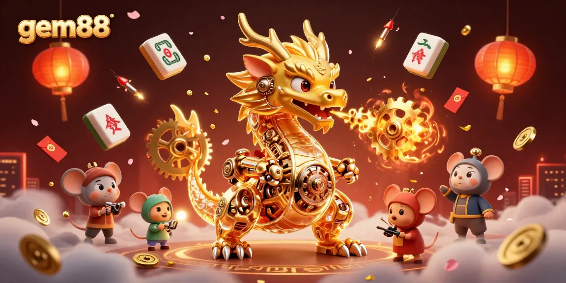 Experience gem88's dynamic gaming scene with a golden dragon and captivating casino elements.