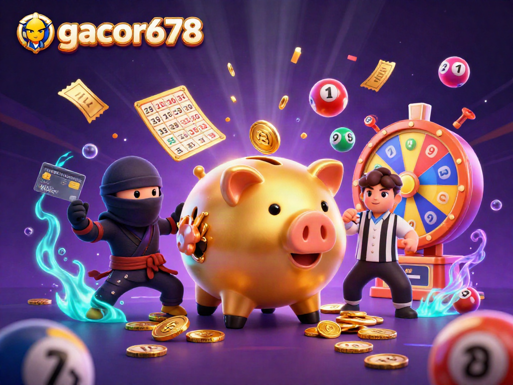 Experience exciting wins with gacor678's vibrant casino illustration featuring dynamic characters and games.
