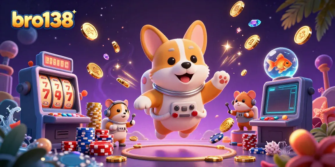 Experience thrilling wins with bro138 as a floating astronaut corgi spins the slot reels in zero gravity.