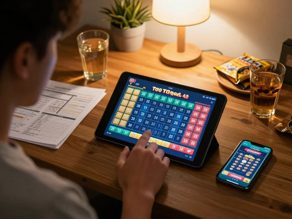 Engaging online Toto Togel 4D gaming session on a tablet, highlighting bayitoto's exciting betting options.