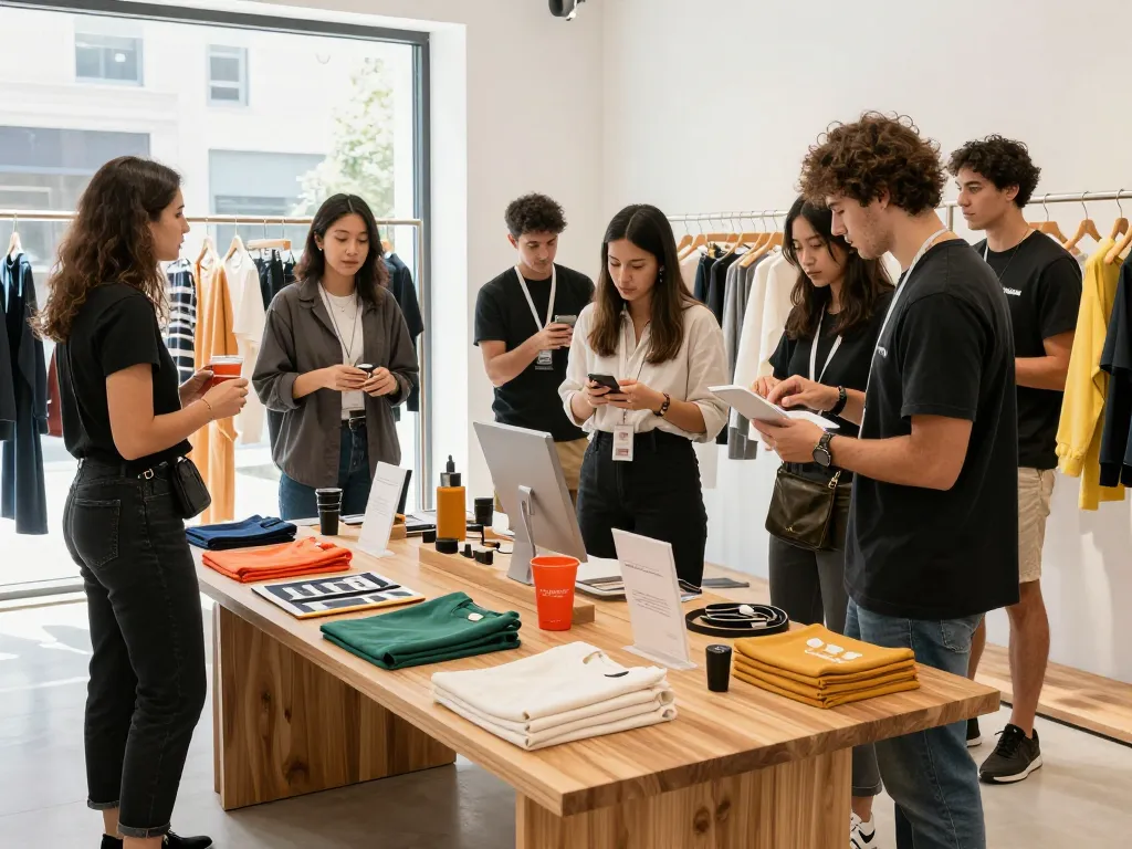 Shoppers exploring stylish RANDOM88 products in a modern retail setting.