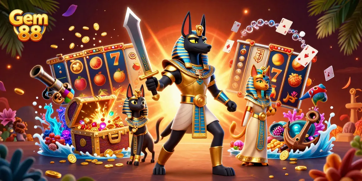 Gem 88 showcases an intense slot gaming experience with Anubis and jewels igniting excitement.