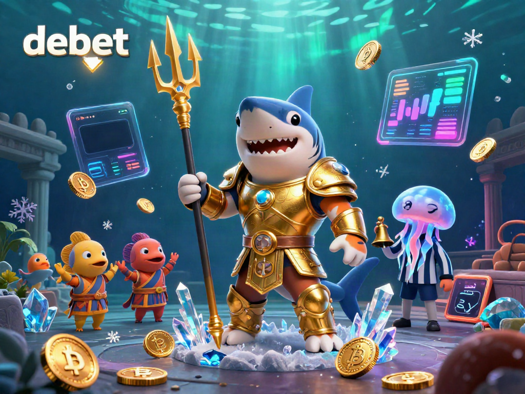 Experience thrilling casino action with Debet as a tiger shark in gladiator armor battles in an underwater colosseum.