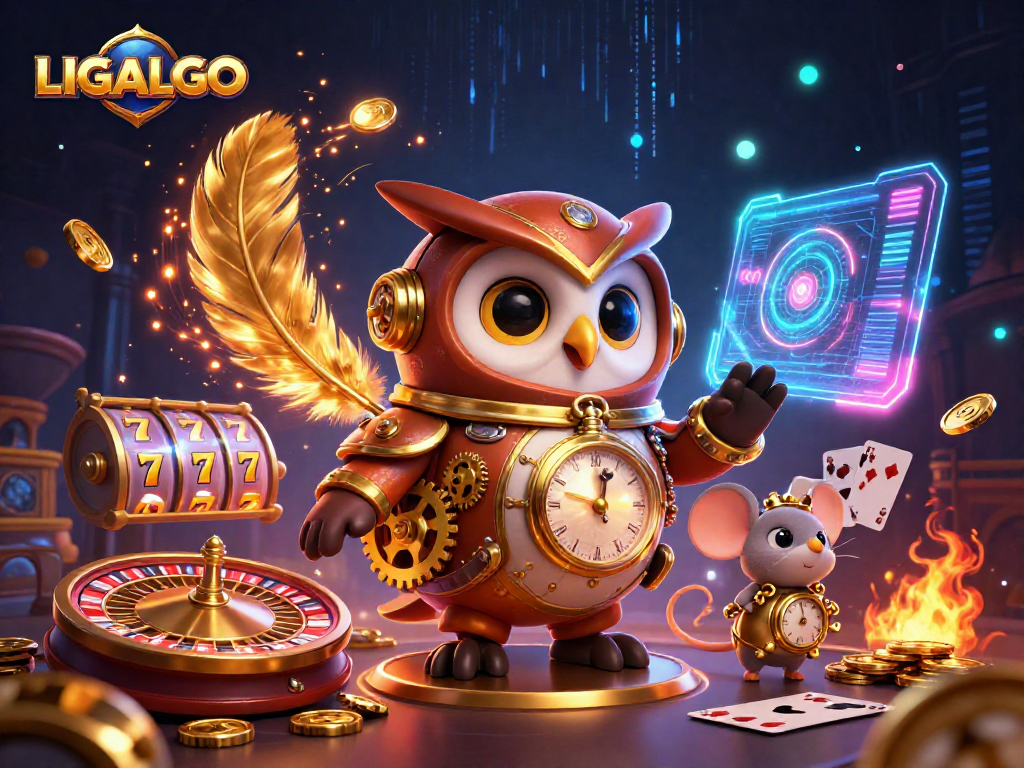 LIGALGO promotes thrilling spins on slot reels surrounded by vibrant casino elements.