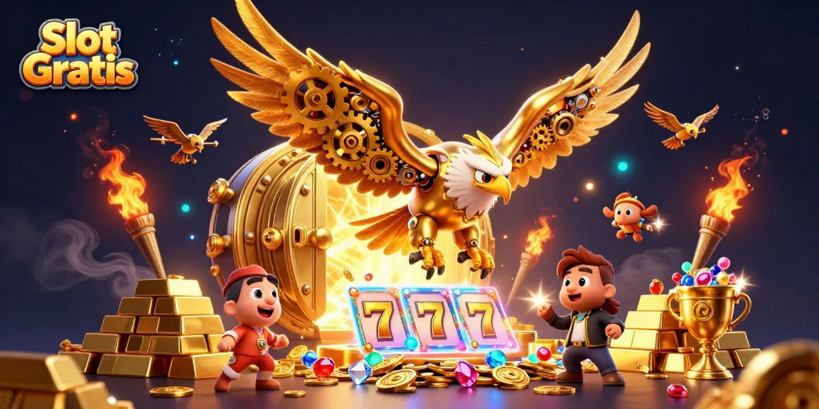 Experience Slot Gratis with thrilling 3D animations of lucky symbols, golden treasures, and vivid casino elements.