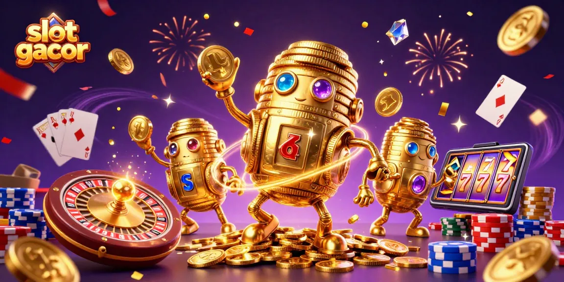 Experience slot gacor with a vibrant illustration of a golden golem and casino elements