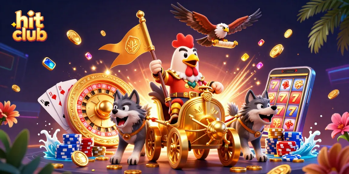 Join the hit club gaming scene with a cartoon rooster warlord amidst golden coins and roulette!