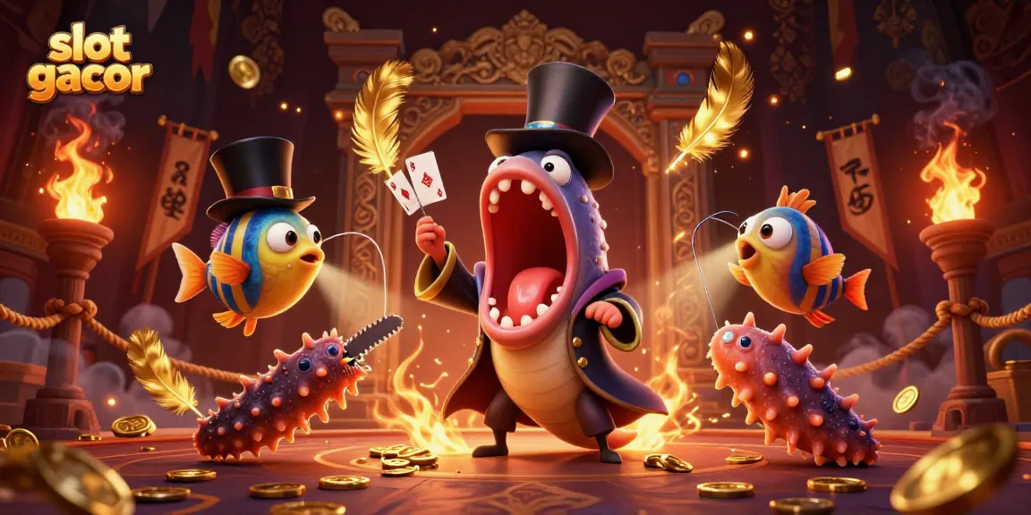 Slot gacor menampilkan ikan guppy bioluminescent dalam dekapan sulap, diiringi ikan pemancing dan teripang, siap meriahkan permainan.