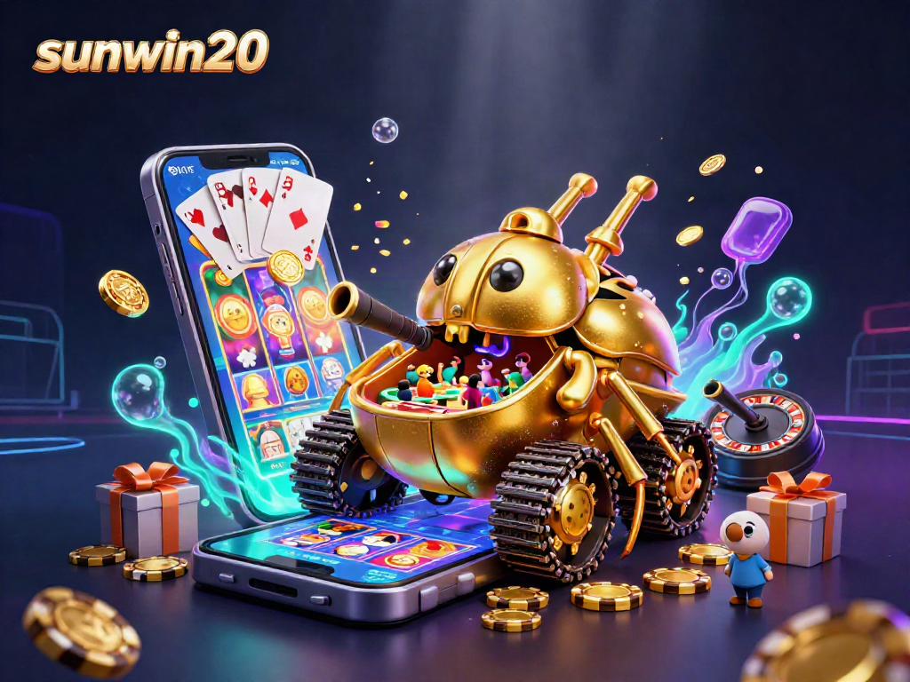 Experience the thrill of sunwin20's mini casino within a 3D beetle tank, bursting with excitement!