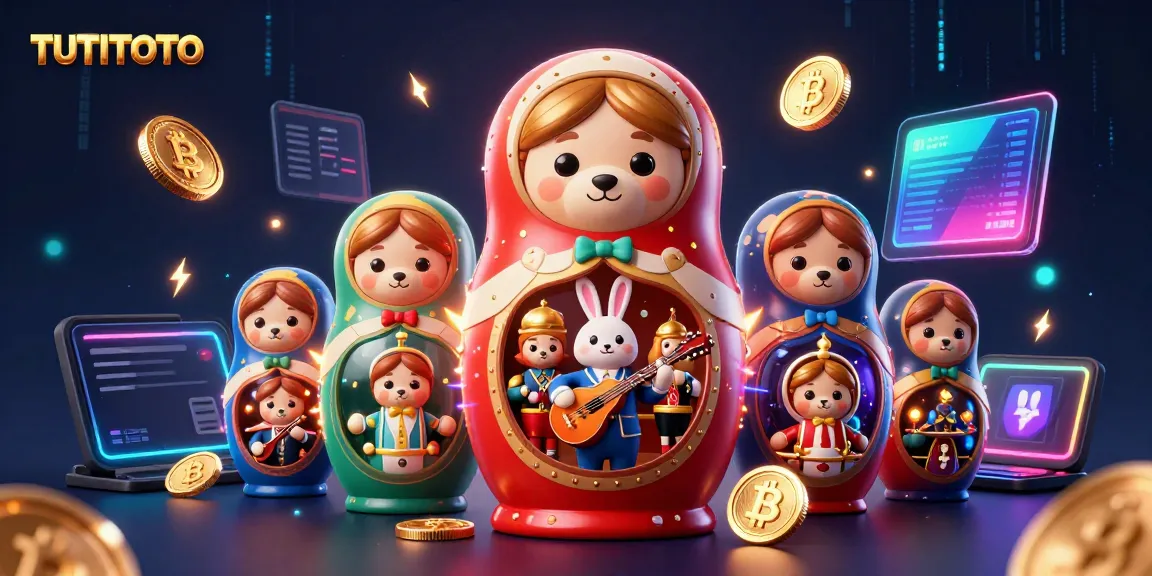 Experience the excitement with TUTITOTO as cartoon bears and crypto elements create a lively casino scene.