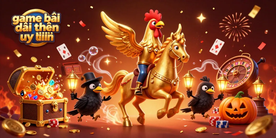 The lively scene showcases game bài đổi thưởng uy tín with a golden rooster in a casino, portraying excitement and dynamic gameplay.