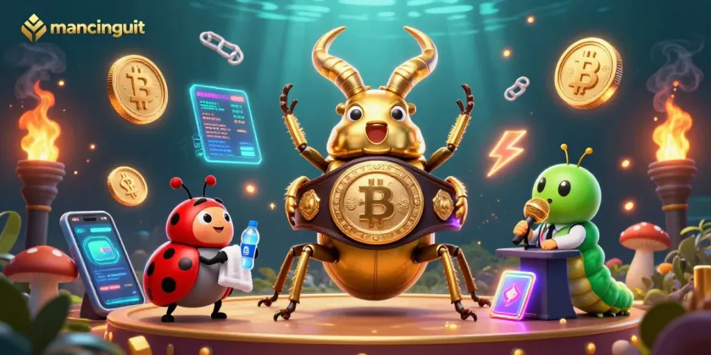 Mancingduit showcases an exciting crypto casino performance with vibrant casino elements and unique characters.