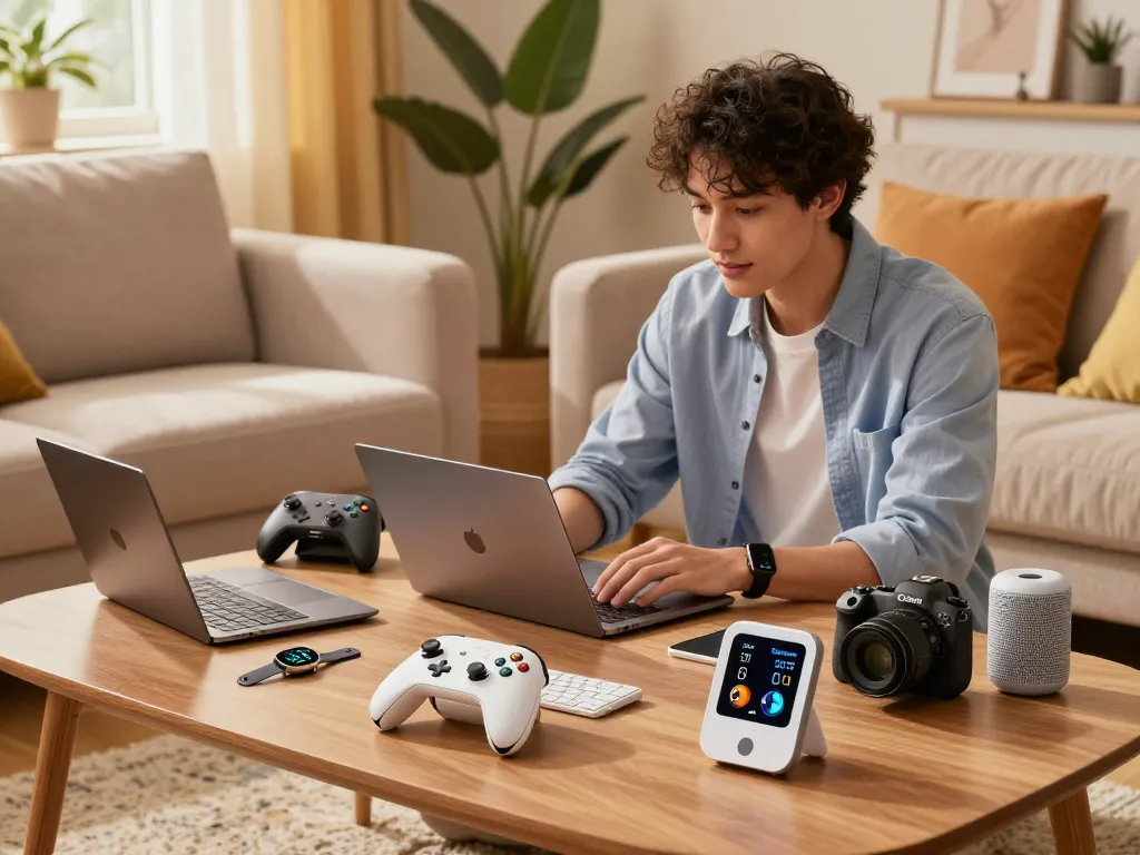 Explore unique tech gadgets like the 8BitDo Ultimate 2 controller and Chef iQ Sense, showcasing modern living room tech integration.