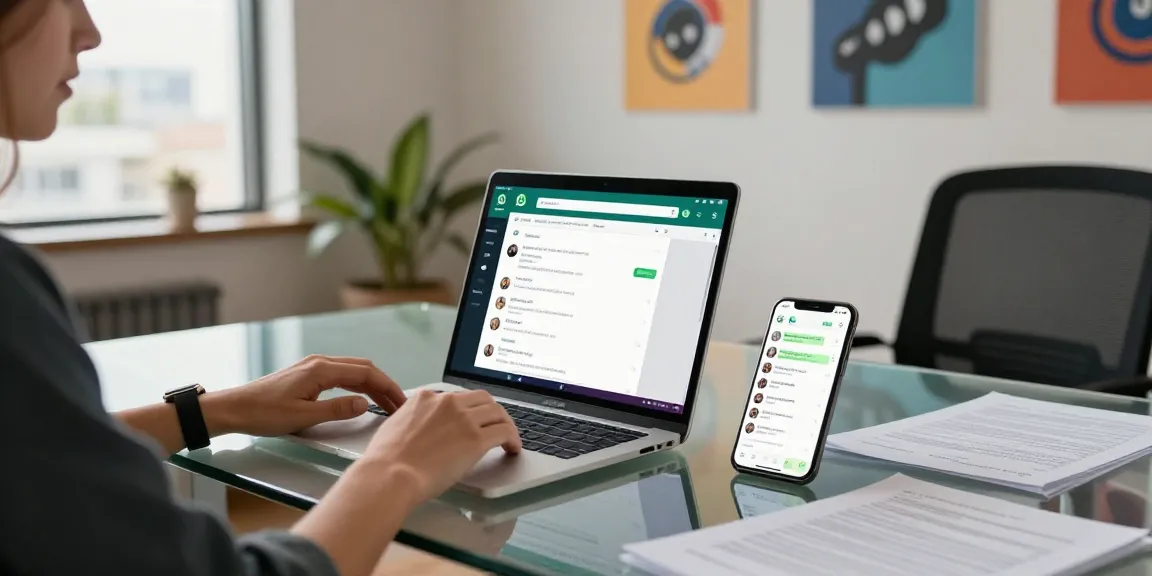 Engaged user communicating through WhatsApp網頁版 in a modern office setup
