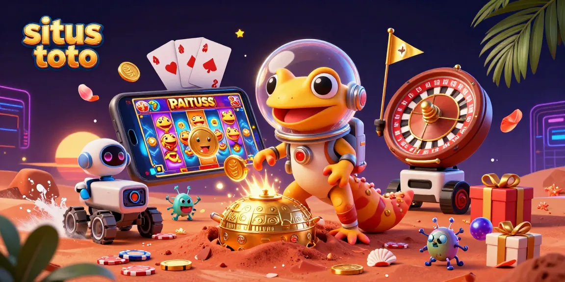 Permainan situs toto menarik dengan slot gacor, 3D gecko luar angkasa dan robot eksotik.