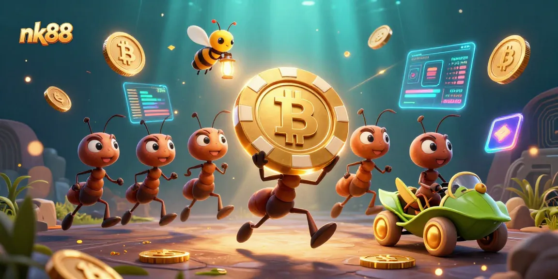 Join the fun at nk88 as ants heist a giant poker chip in a vibrant casino world.