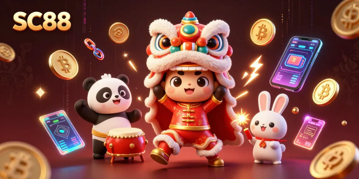 Engaging SC88 experience with festive characters and vibrant casino elements for a thrilling gaming atmosphere.
