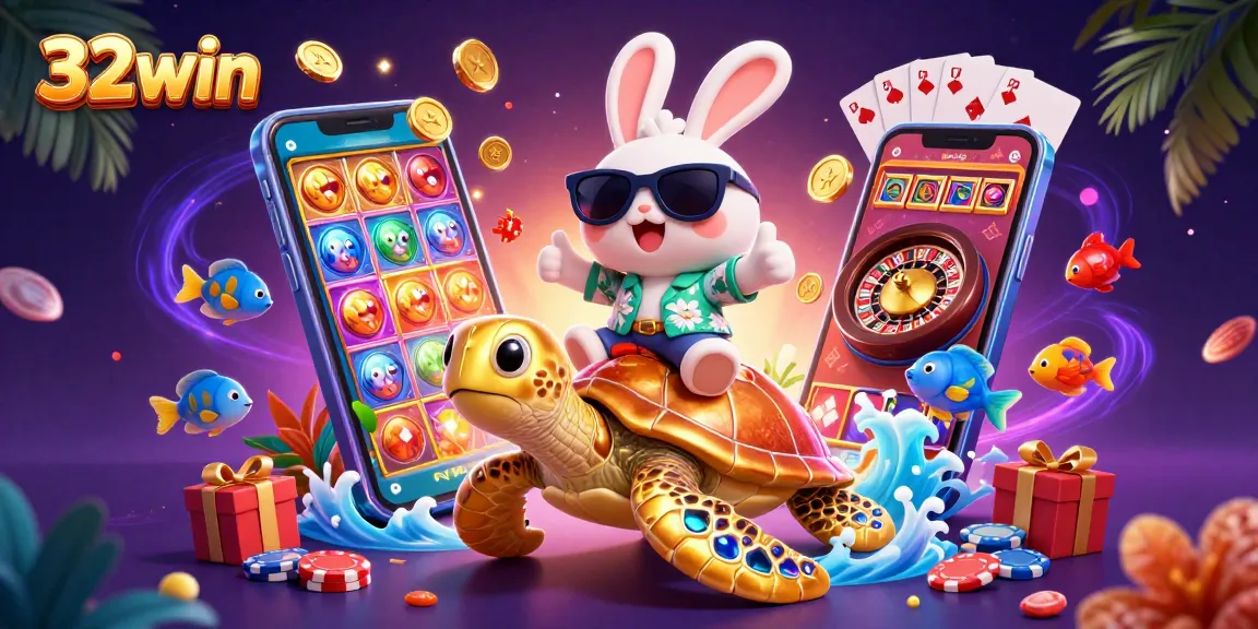 Experience the thrill of gaming at 32win with colorful slot games and cheerful characters.