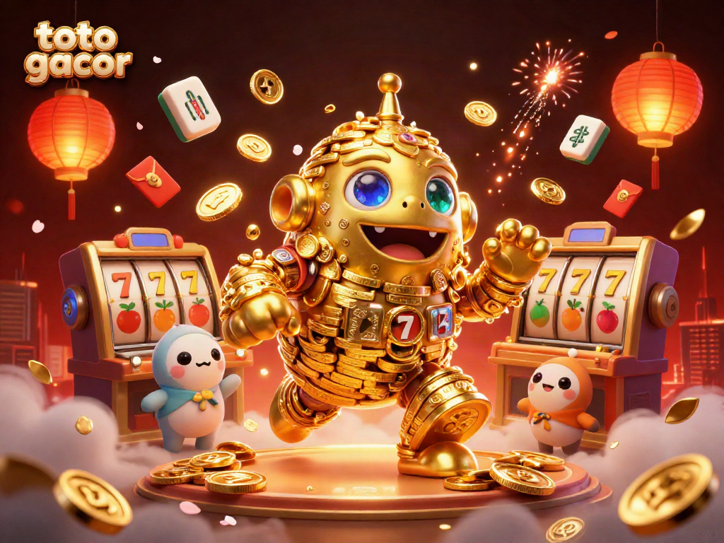 Raih jackpot dengan toto gacor dalam ilustrasi 3D yang kaya detail dan elemen kasino.