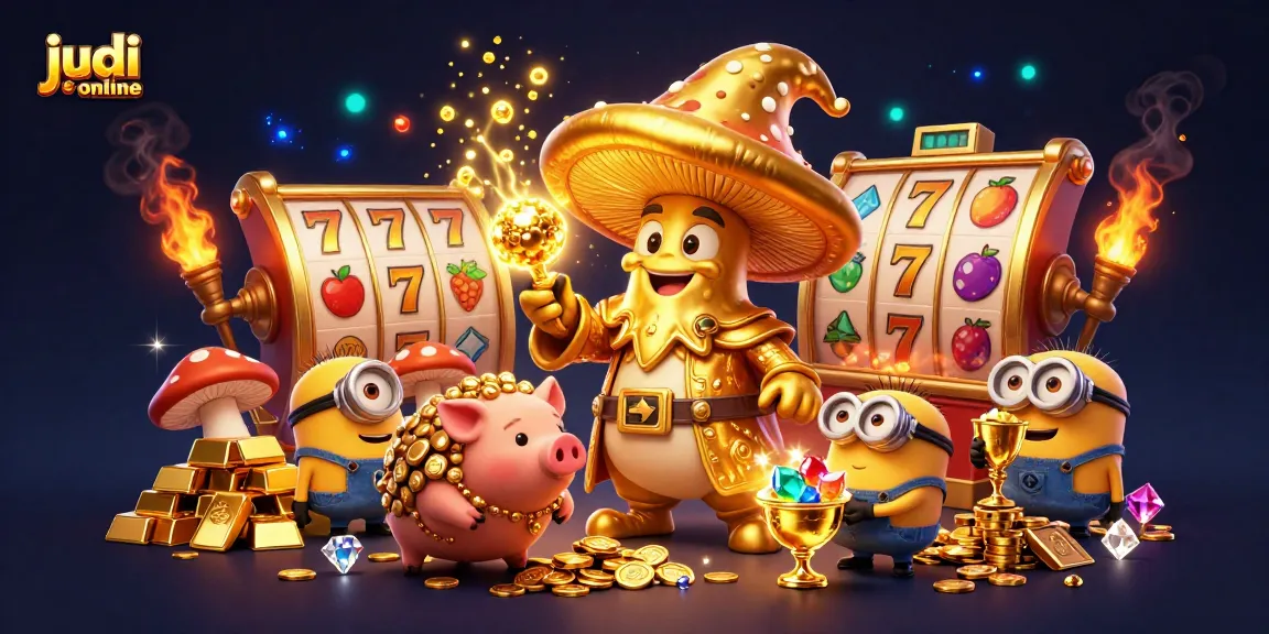 Engage in judi online with our vibrant 3D casino scene featuring magical elements and a lucky jackpot atmosphere.