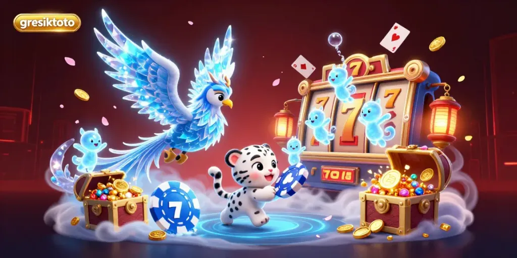 Experience the thrilling ambiance of gresiktoto with a magical ice phoenix and captivating casino elements.