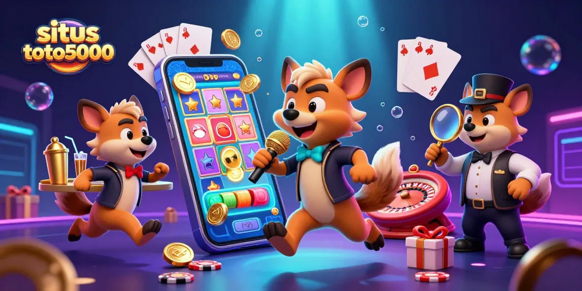 Engage with the hilarious hyenas at situs toto5000's comedy casino, showcasing drinks, games, and laughter.