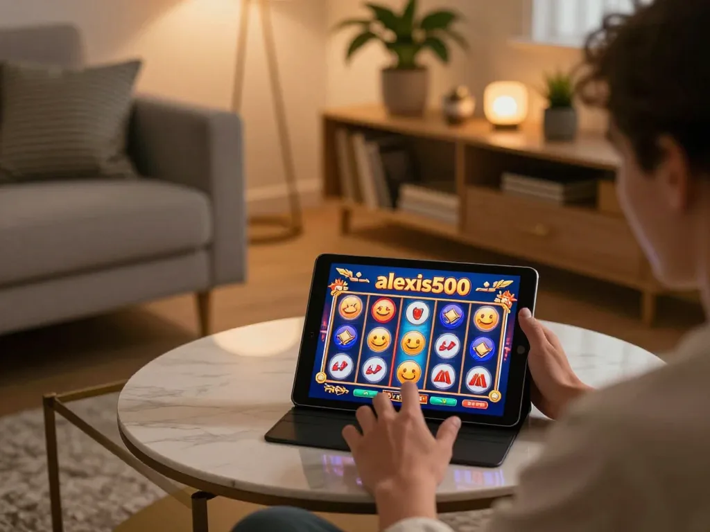 Permainan yang menarik di slot online alexis500 di lingkungan rumah yang bergaya, menunjukkan pengalaman taruhan yang mendalam.