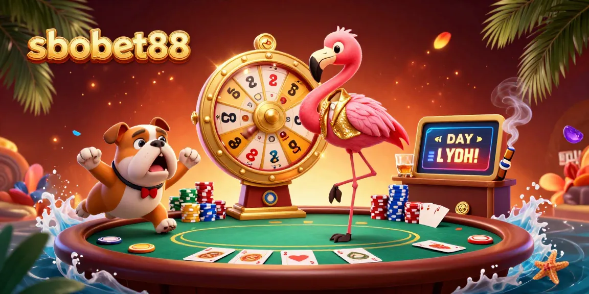Sponsor your sbobet88 wins while enjoying thrilling casino games in a vibrant, animated scene.