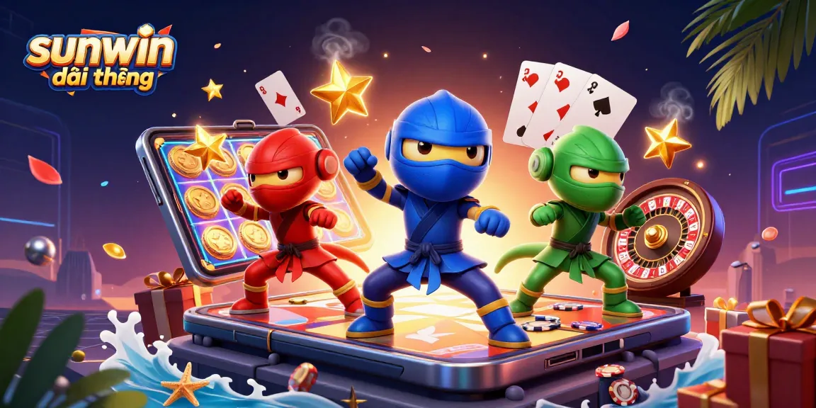 Win big with sunwin đổi thưởng in a vibrant, action-packed casino scene featuring ninja chameleons!