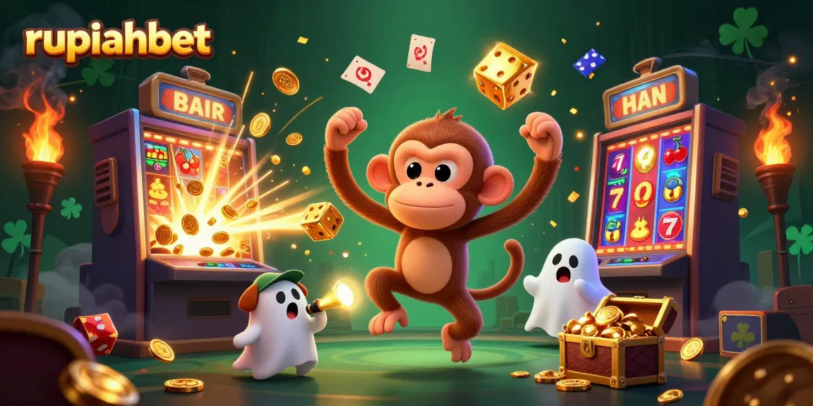 Experience excitement at Rupiahbet's haunted casino with playful ghostly characters and dynamic gaming elements.