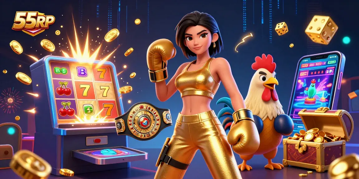 Experience thrilling gameplay at 55RP with vibrant casino elements in a packed jackpot scene.