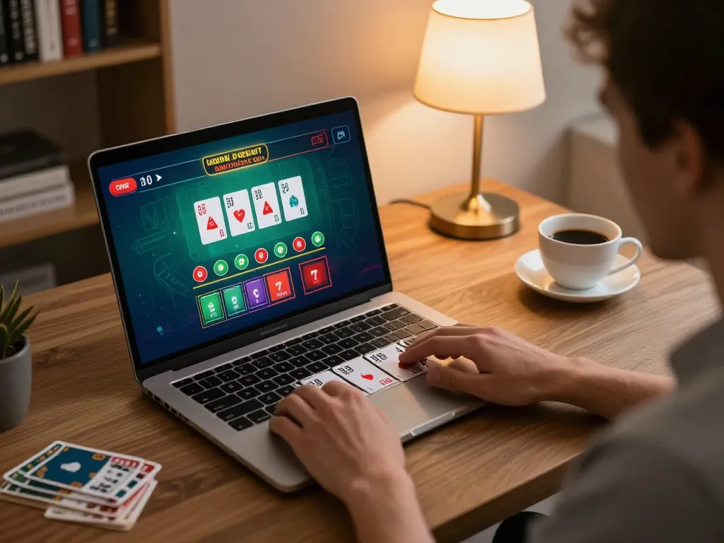 Permainan blackjack online asli dengan pengaturan yang nyaman menampilkan lingkungan permainan dealer langsung.
