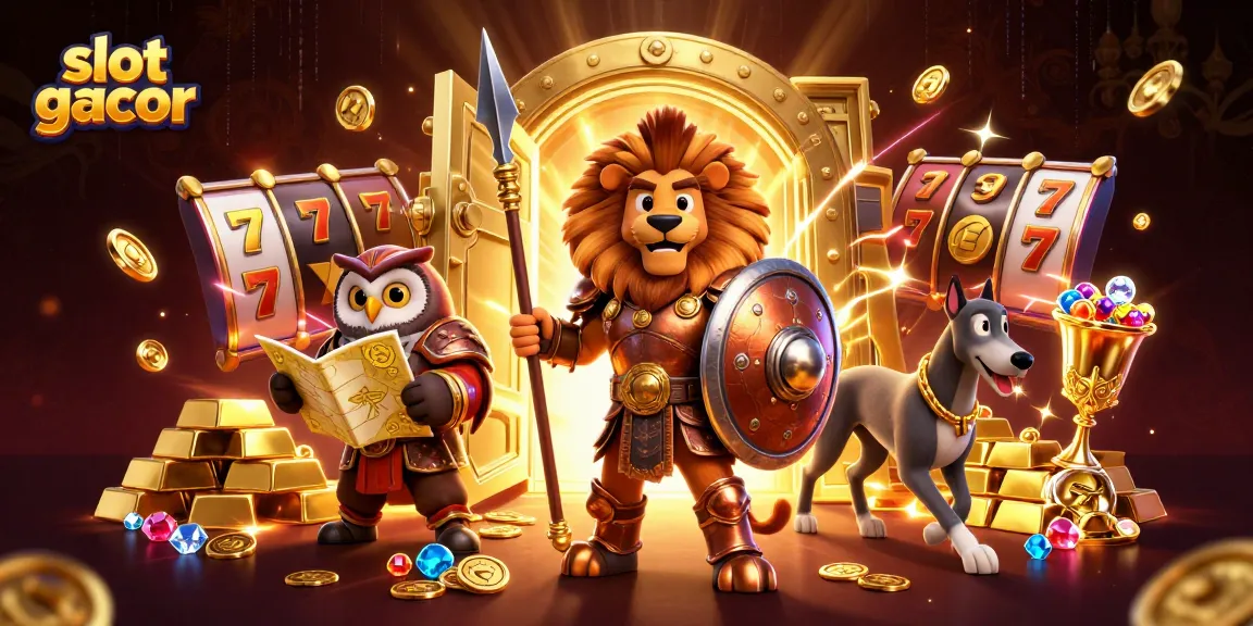 Experience slot gacor action with vibrant characters, gold treasures, and dynamic gaming elements.