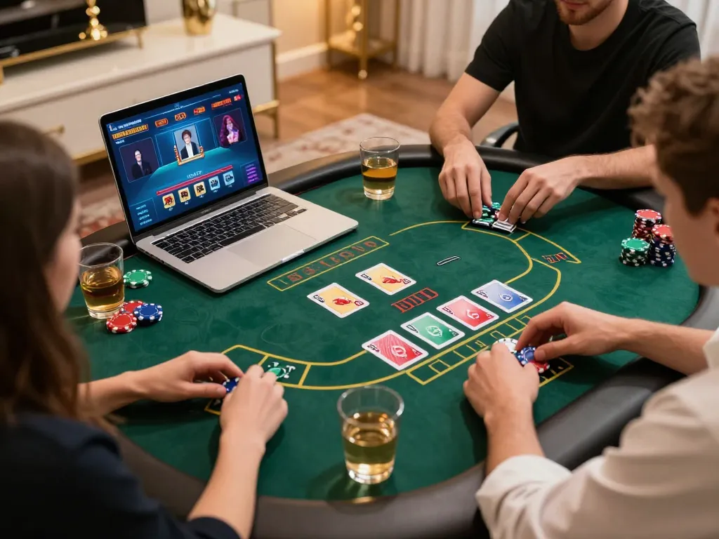 Engaging gameplay at HWG500 online casino, showcasing players placing bets at a virtual poker table with live dealer streams.
