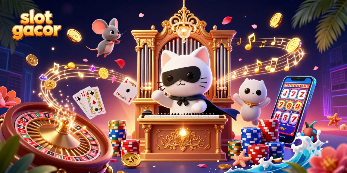 Experience the thrill of slot gacor with a whimsical casino scene featuring dynamic characters and game elements.